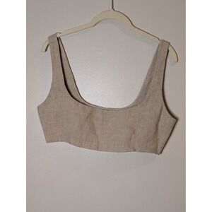 Paris Georgia Natural Linen Crop Top Beige Scoop Neck Side Zip Size M